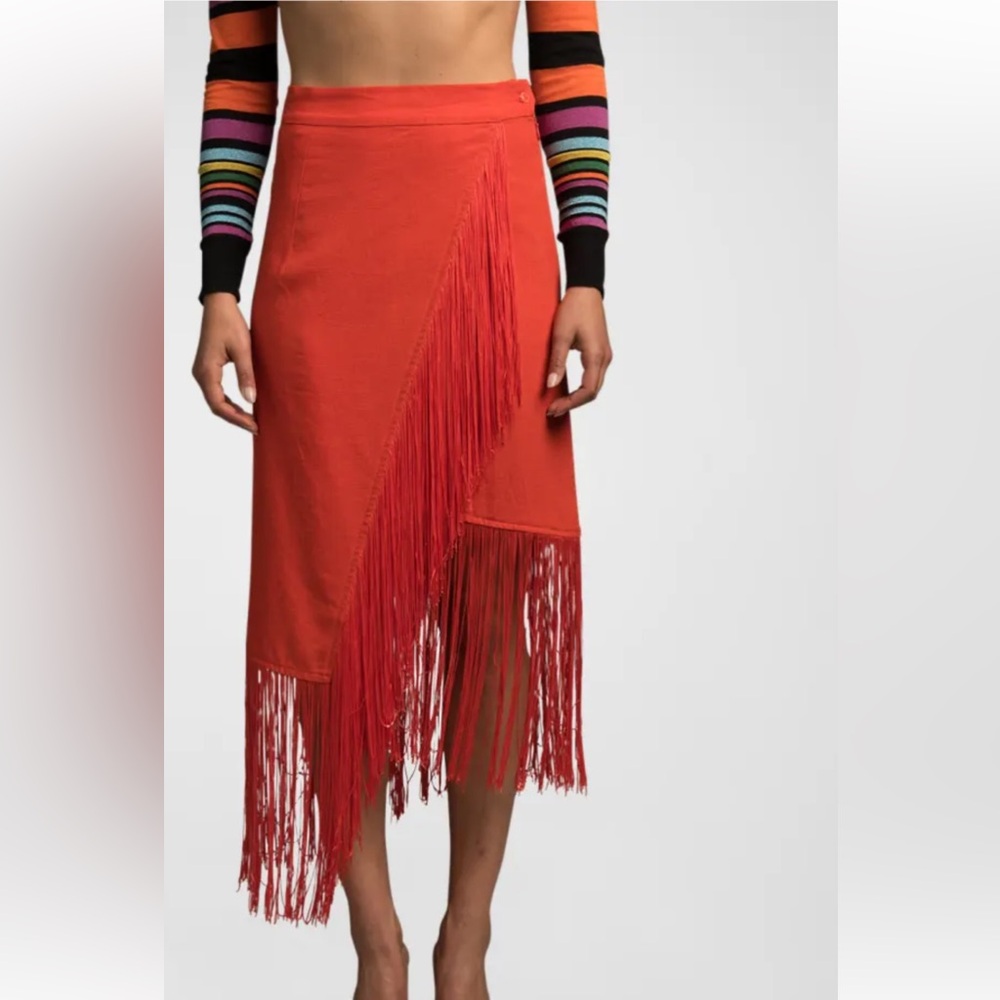 Le Superbe fringe orange skirt Sz S NWT